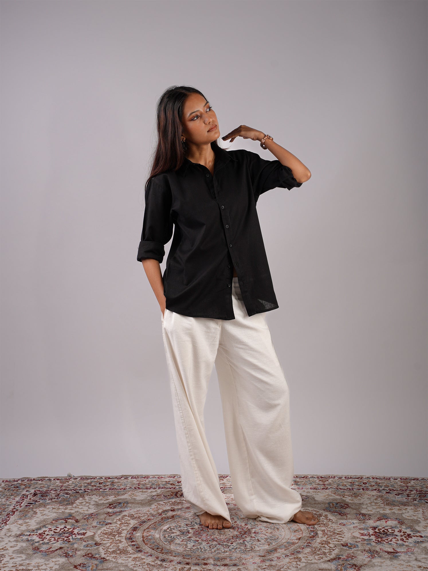 Oversized Black Linen Shirt NISHORAMA