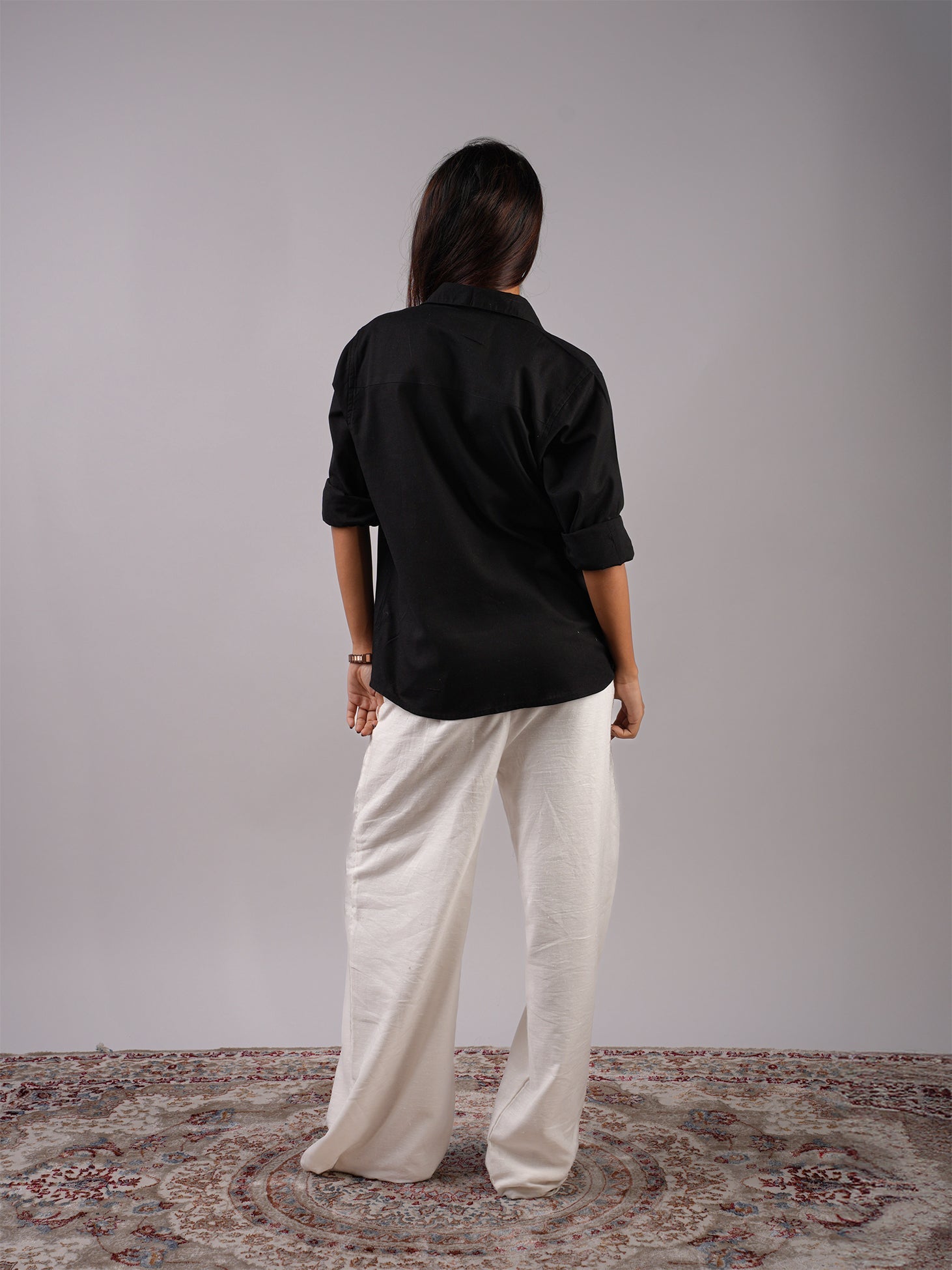 Oversized Black Linen Shirt NISHORAMA