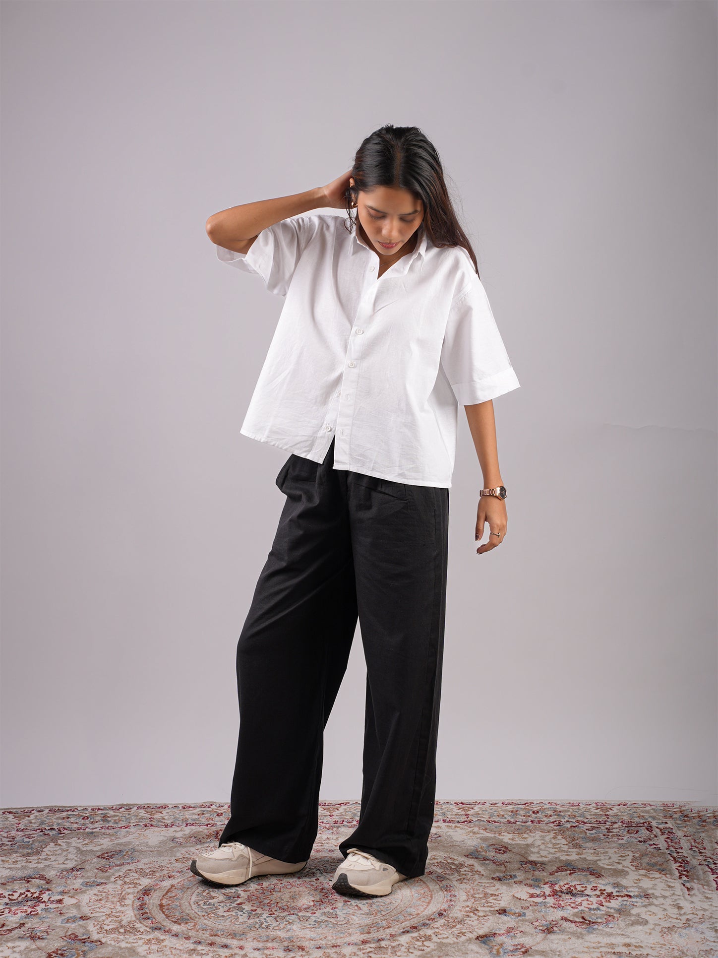 Oversized White Linen Crop Shirt NISHORAMA