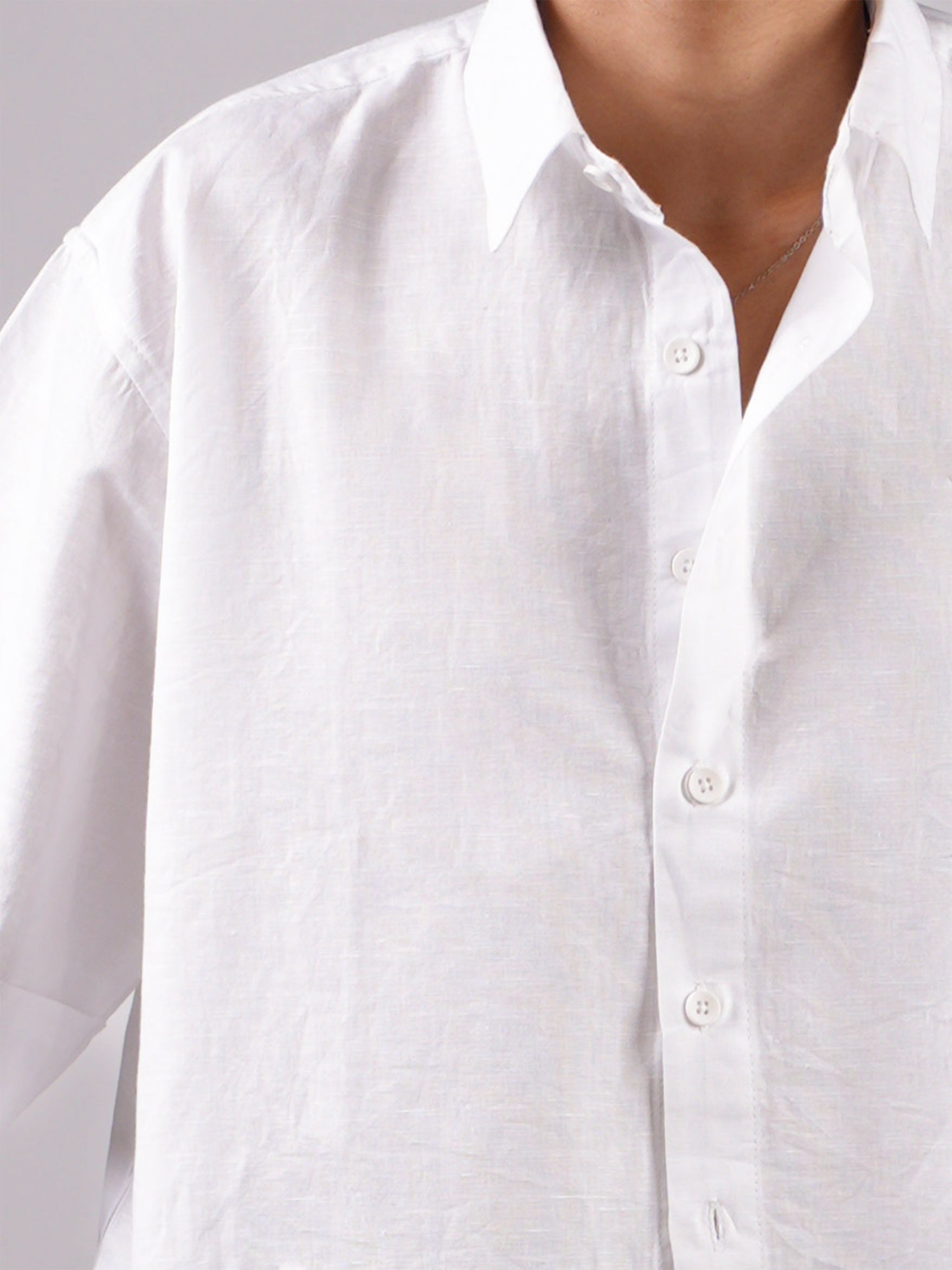Oversized White Linen Crop Shirt NISHORAMA