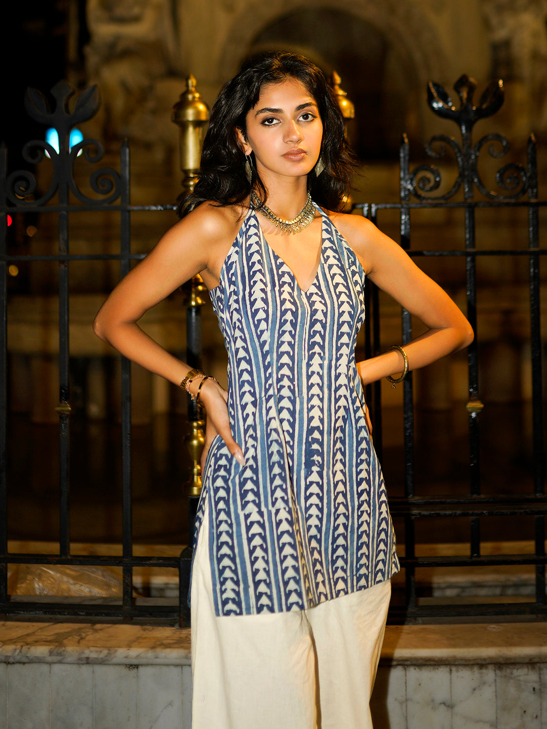 Dabu halter neck corset kurti NISHORAMA