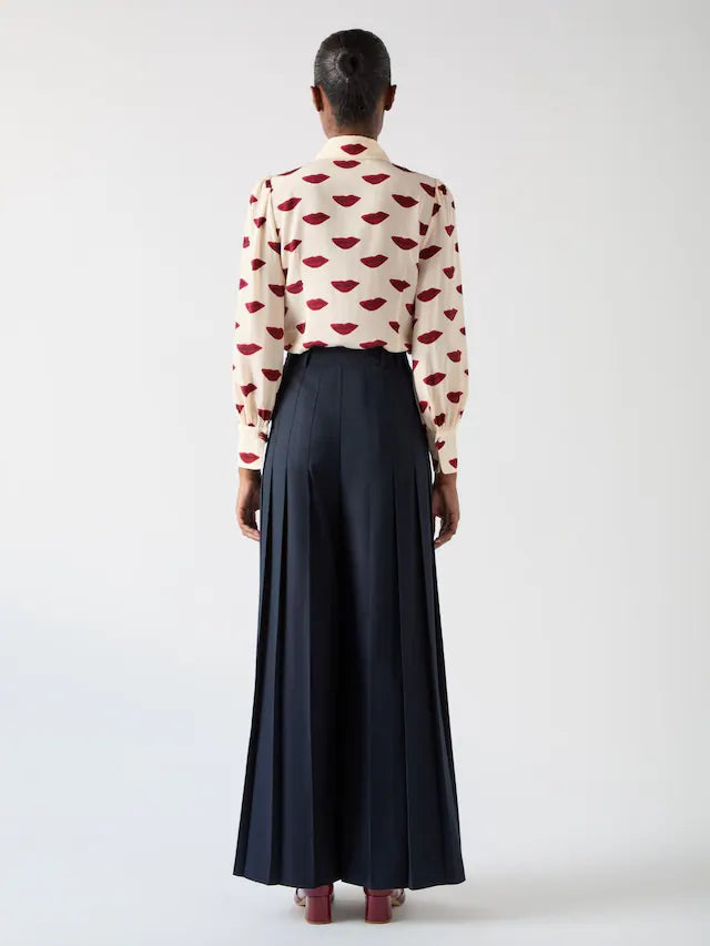 Red Silk Lips Print Silk Blouse