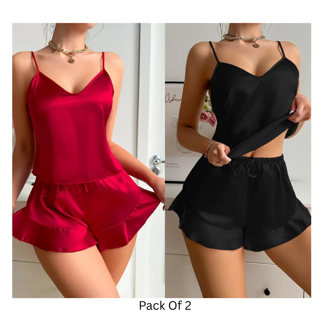 Pack of 3-2 Top & Flare Shorts pajama set for women