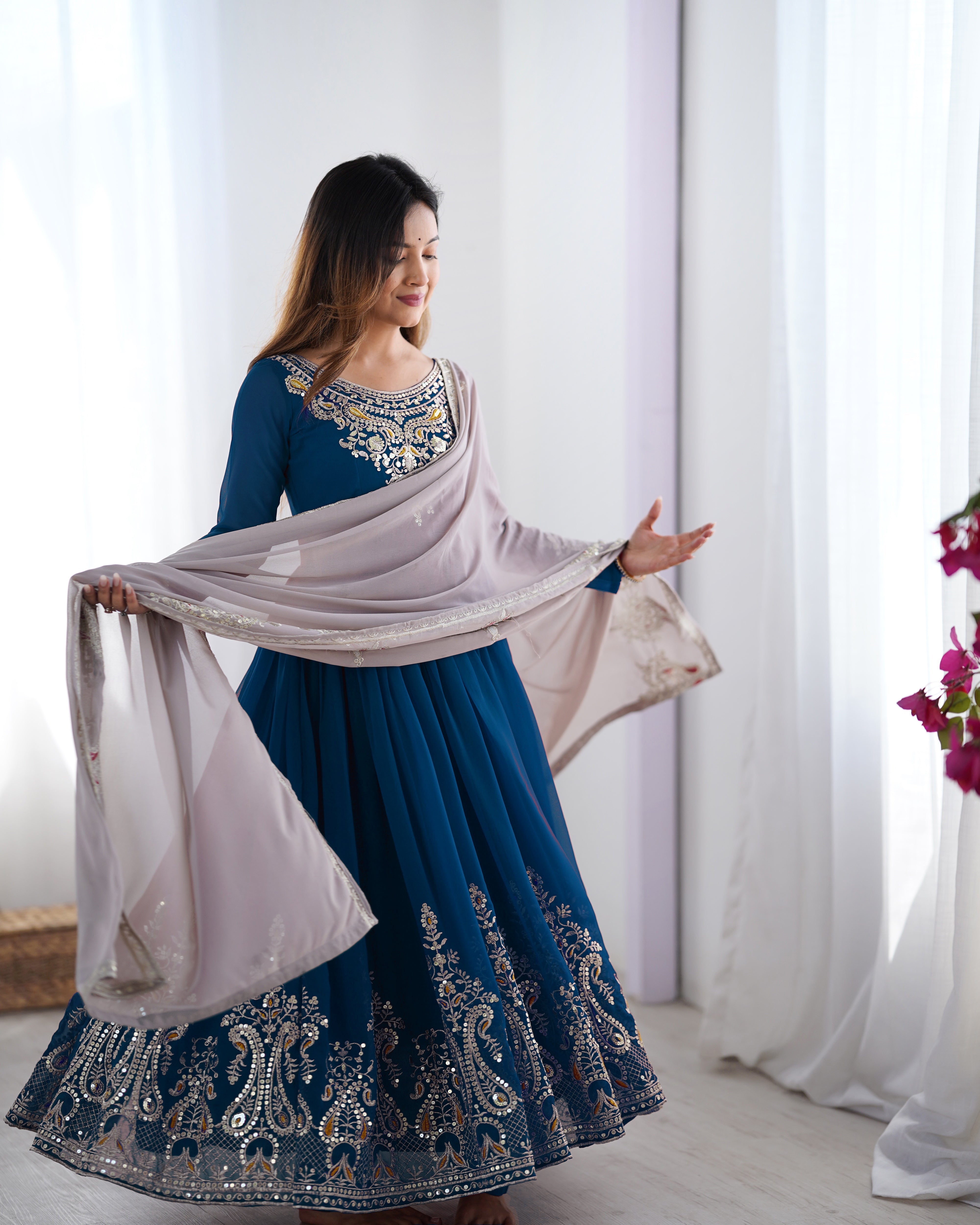 Heavy Designer Party Wear Look Gown-Dupatta in Heavy Thread Embroidery Work Marquisa