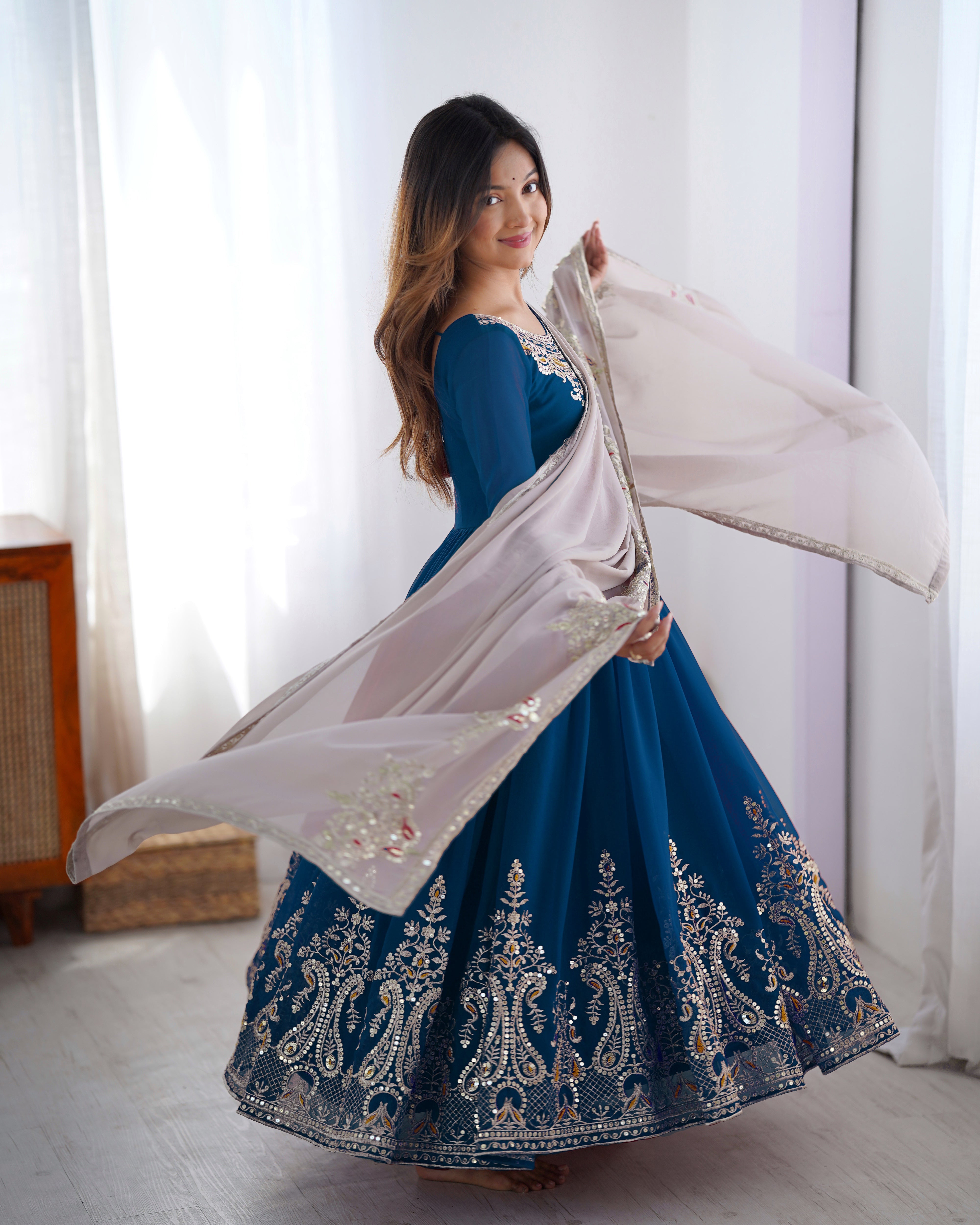 Heavy Designer Party Wear Look Gown-Dupatta in Heavy Thread Embroidery Work Marquisa