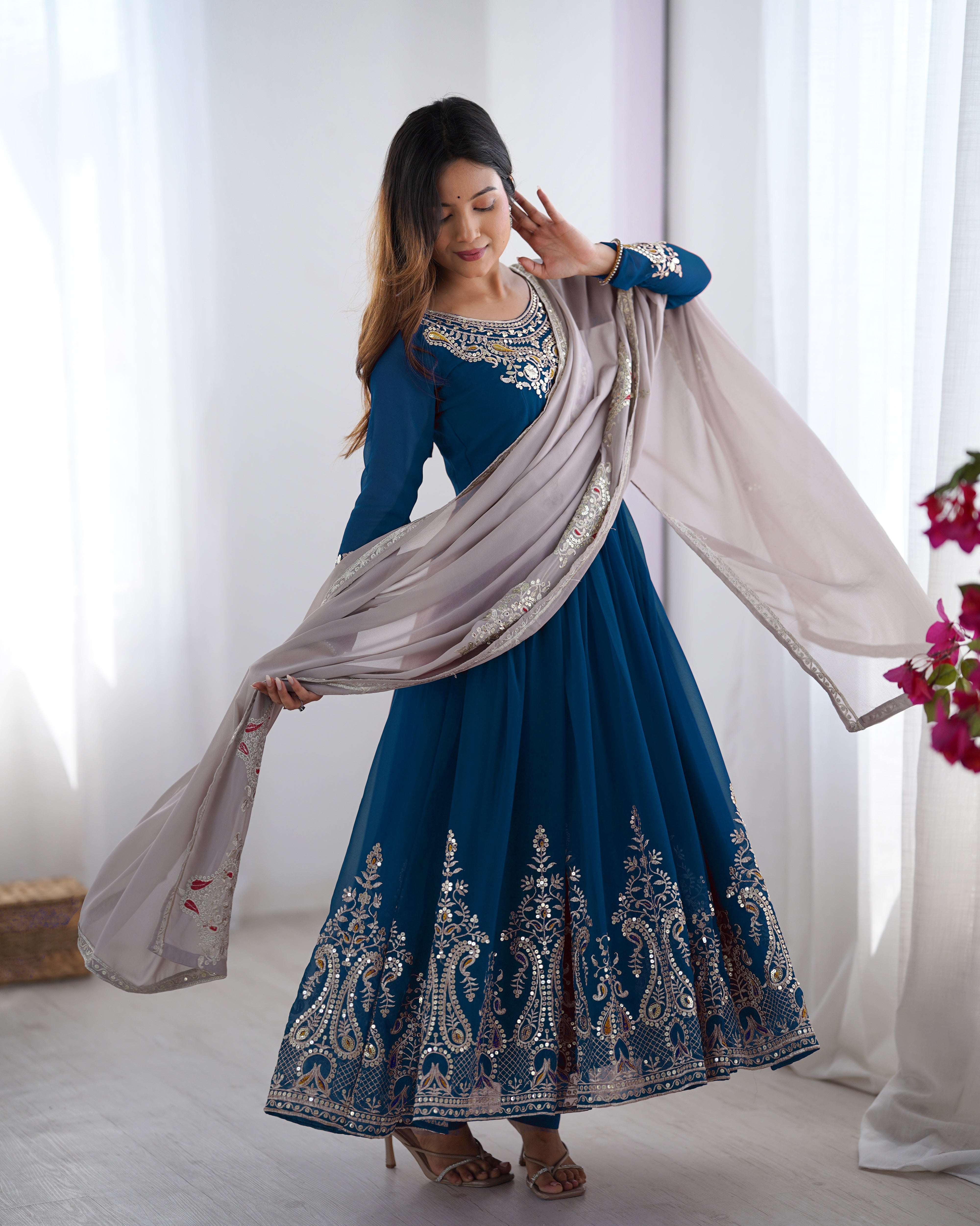 Heavy Designer Party Wear Look Gown-Dupatta in Heavy Thread Embroidery Work Marquisa