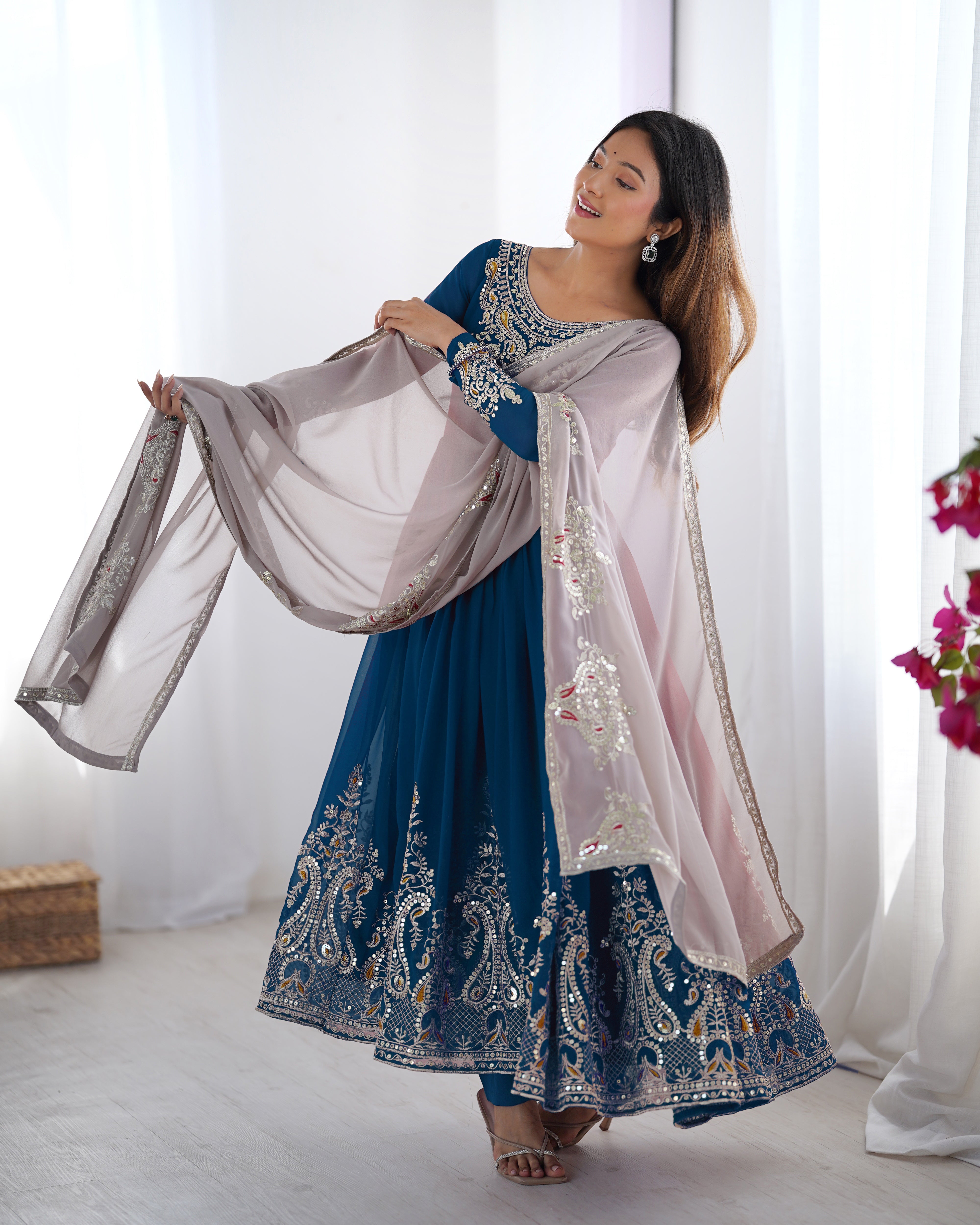 Heavy Designer Party Wear Look Gown-Dupatta in Heavy Thread Embroidery Work Marquisa