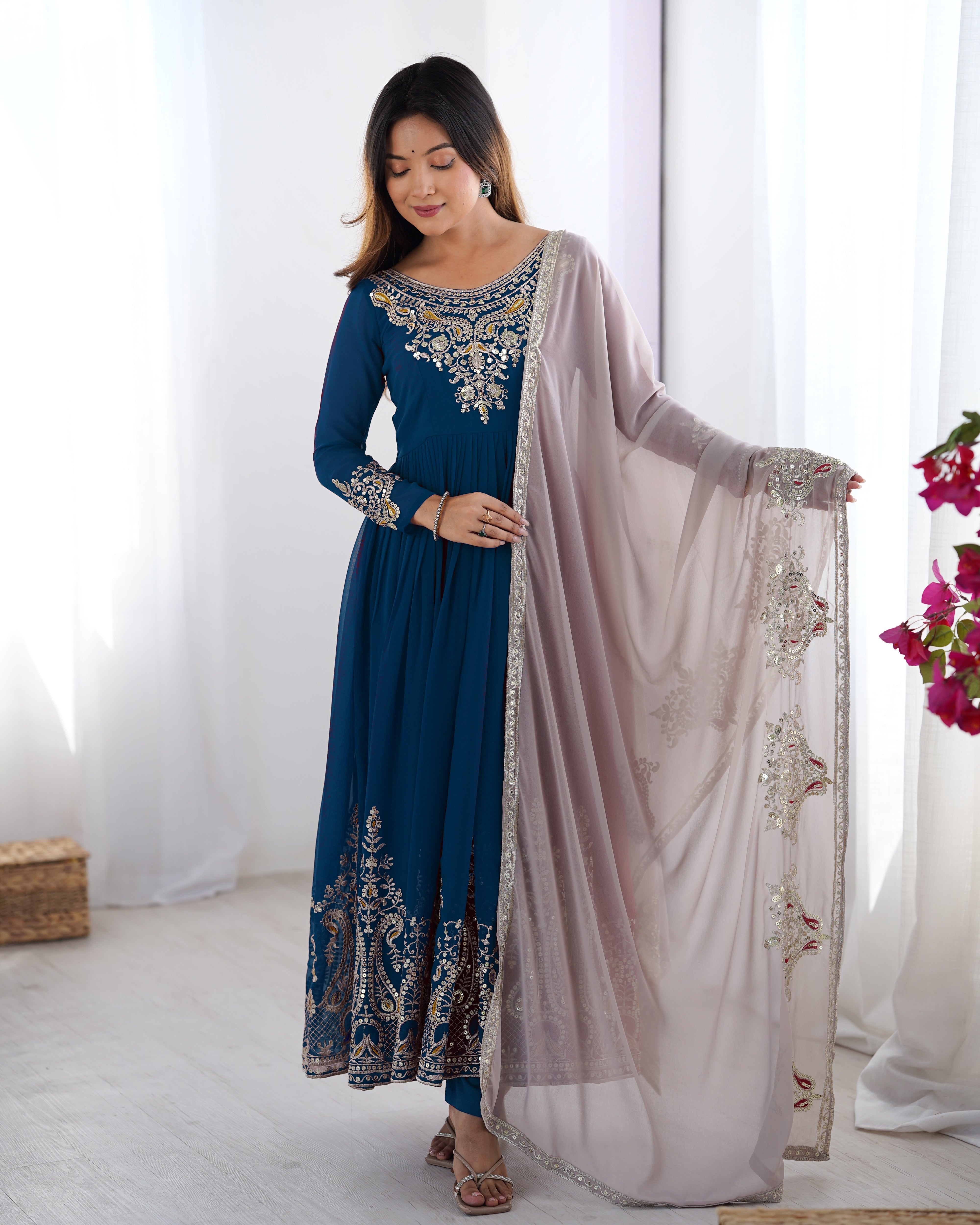 Heavy Designer Party Wear Look Gown-Dupatta in Heavy Thread Embroidery Work Marquisa