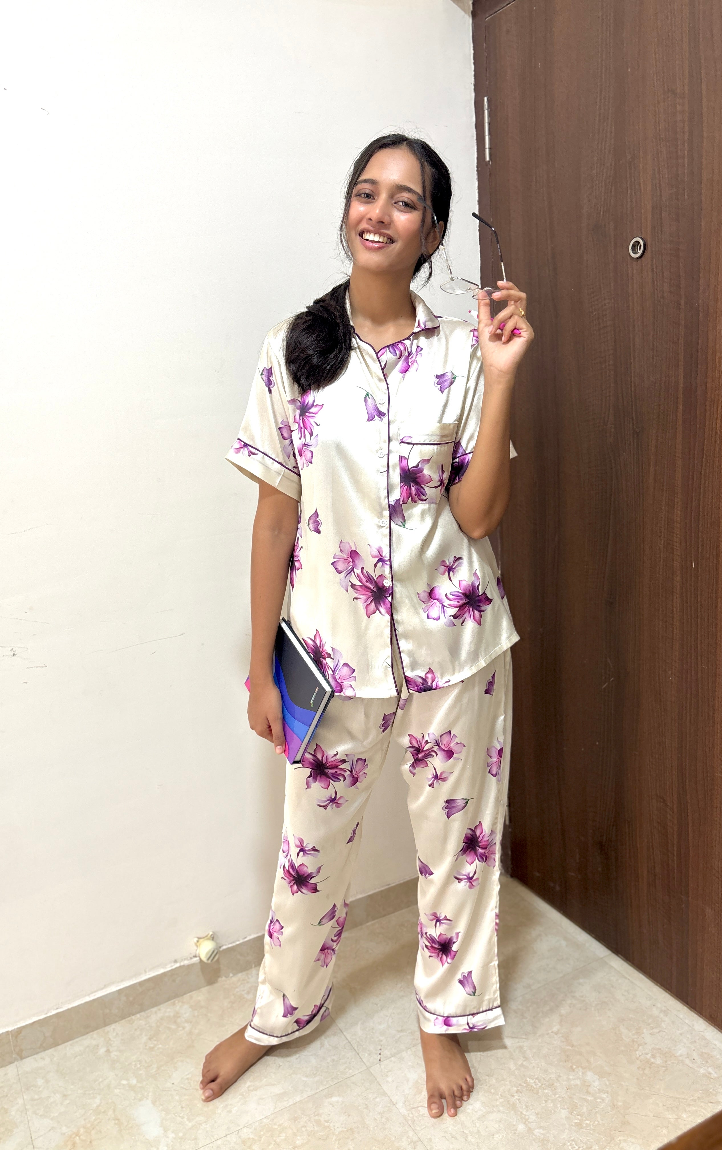 Women's Floral Print Satin Pajama Set