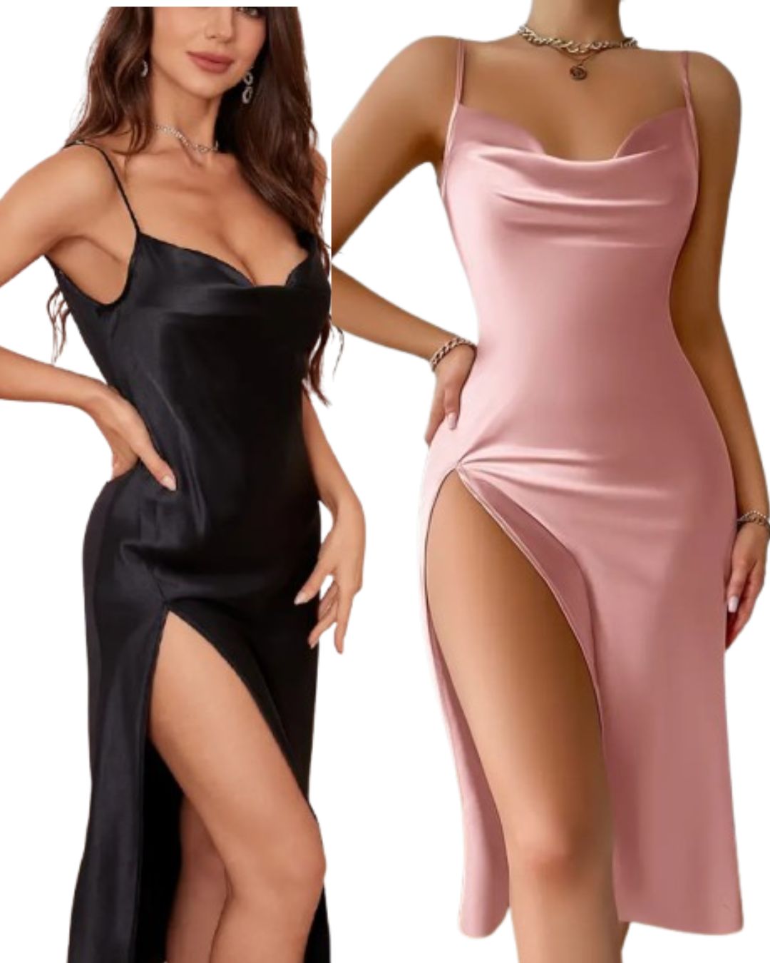 Draped Collar Split Backless Sleep Dress