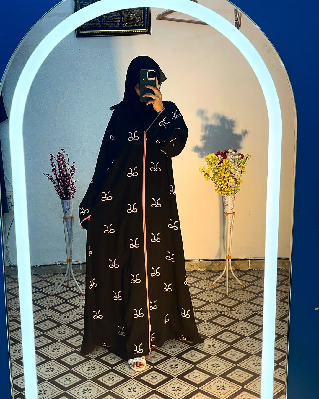 Elegant Black Embroidered Abaya with Pink Detailing Abaya