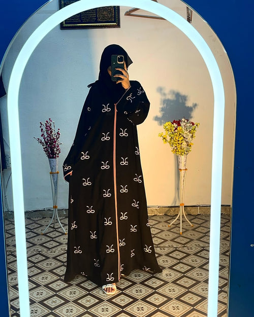 Elegant Black Embroidered Abaya with Pink Detailing Abaya