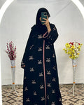 Elegant Black Embroidered Abaya with Pink Detailing Abaya