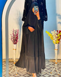 Elegant Black Ruffle Khimar Set Abaya