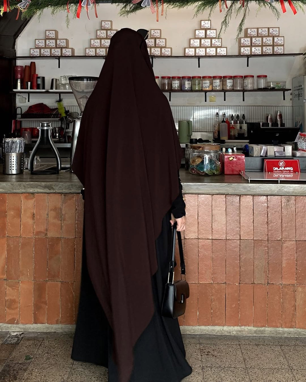 Elegant Black & Brown Two-Tone Abaya Set with Matching Khimar Abaya