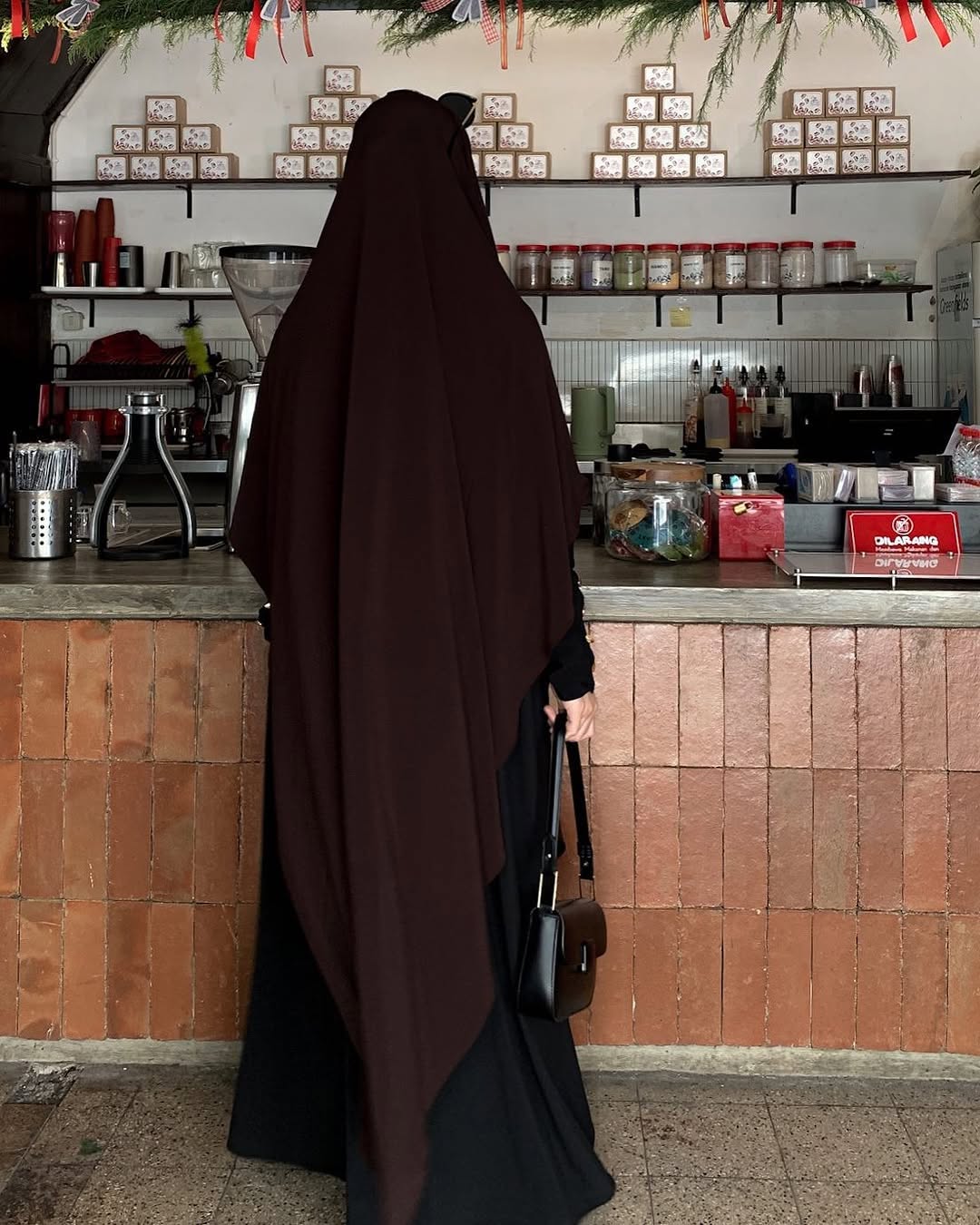 Elegant Black & Brown Two-Tone Abaya Set with Matching Khimar Abaya