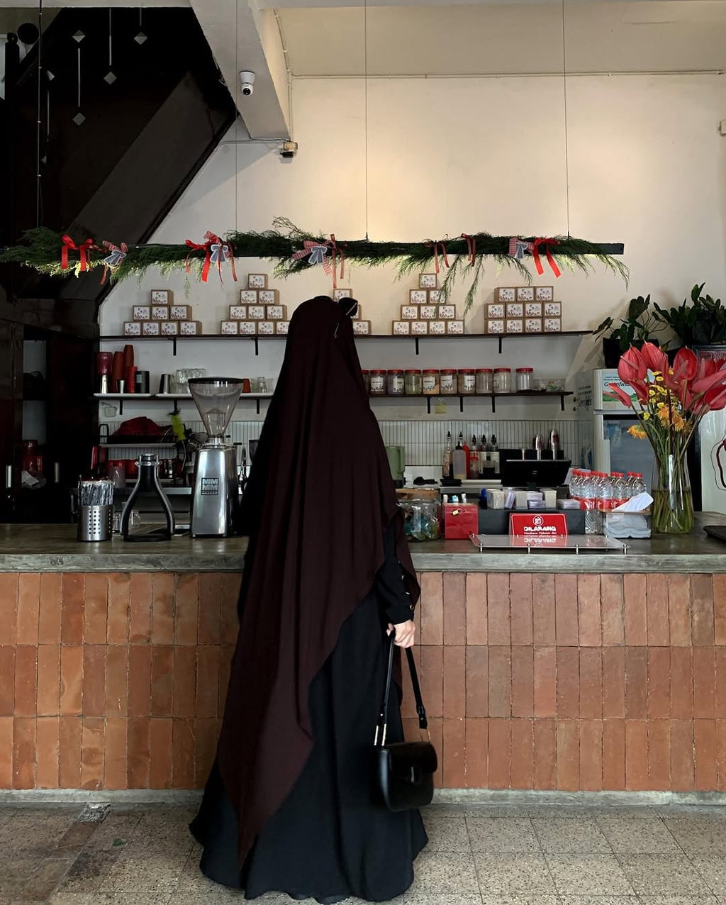 Elegant Black & Brown Two-Tone Abaya Set with Matching Khimar Abaya