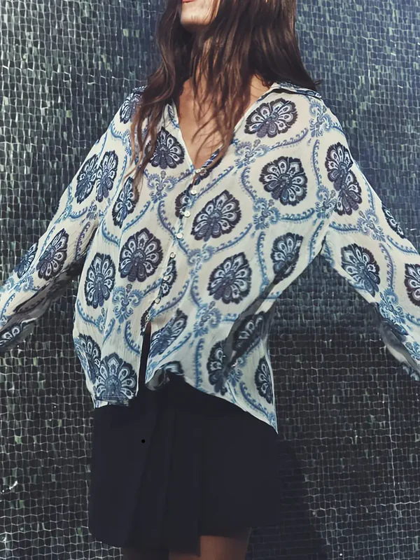 Women'S Vintage Bamboo Ink Print Shirt