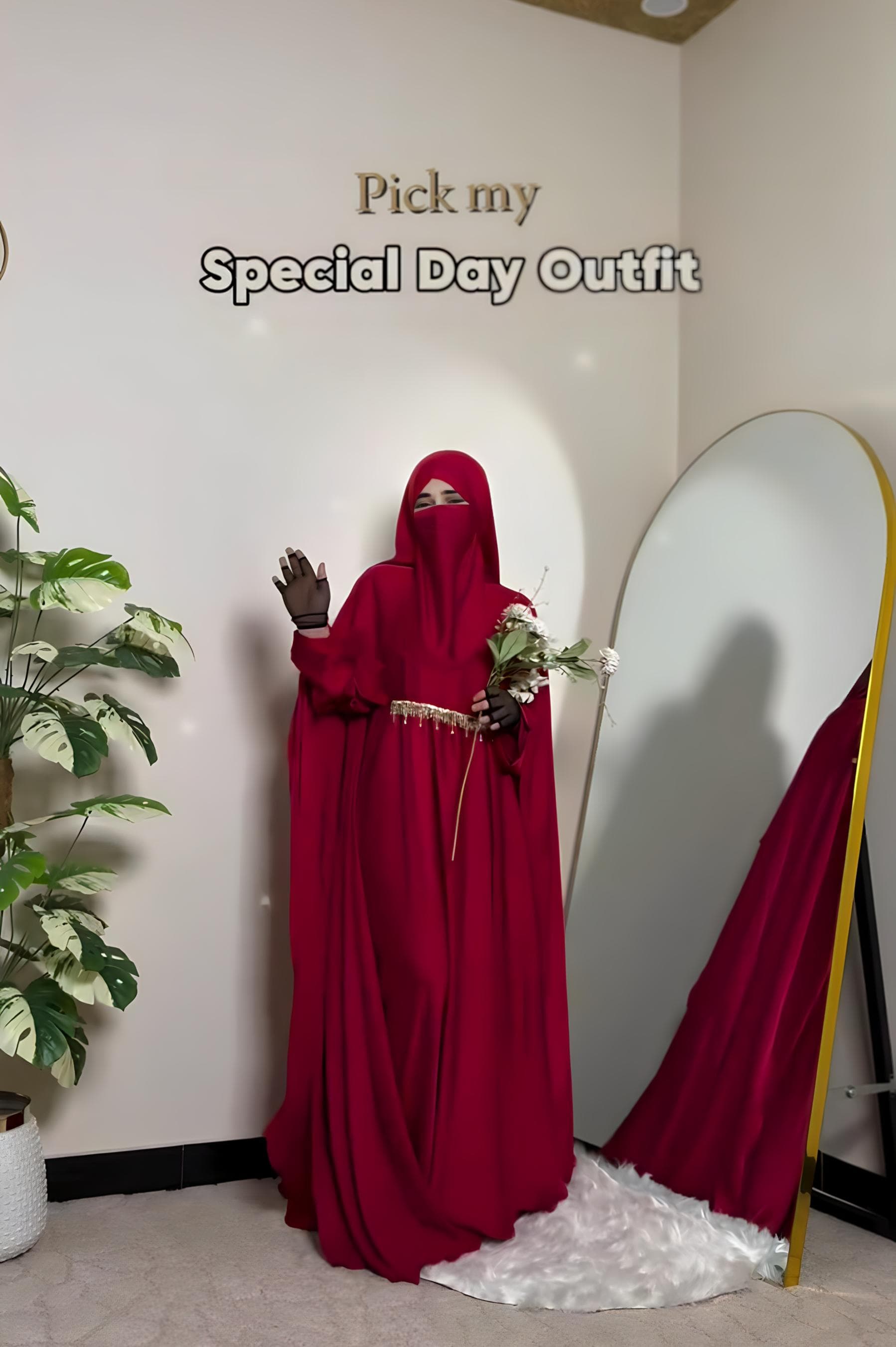 Premium Ruby Red Farasha Abaya for Special Occasions Abaya Store