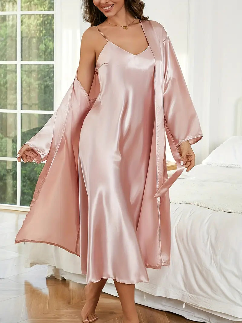 Elegant Night Gown Set, Chemise & Long Sleeve House Robe