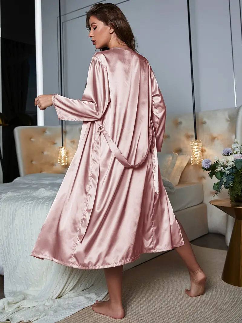 Long Belted Robe & Backless sleep dress set
