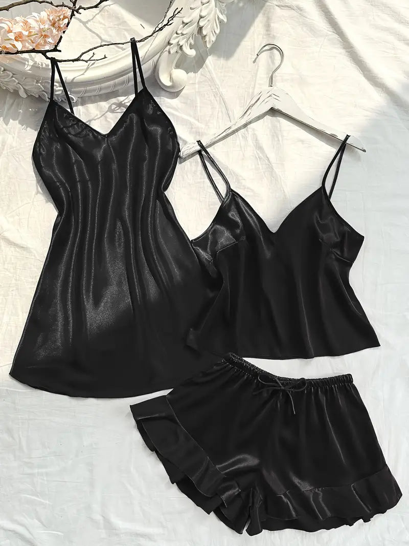 V Neck one piece with Cami Top & Flare Shorts Sleep dress, pajama set