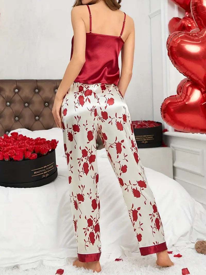 Floral Print Satin Elegant Pajama Set