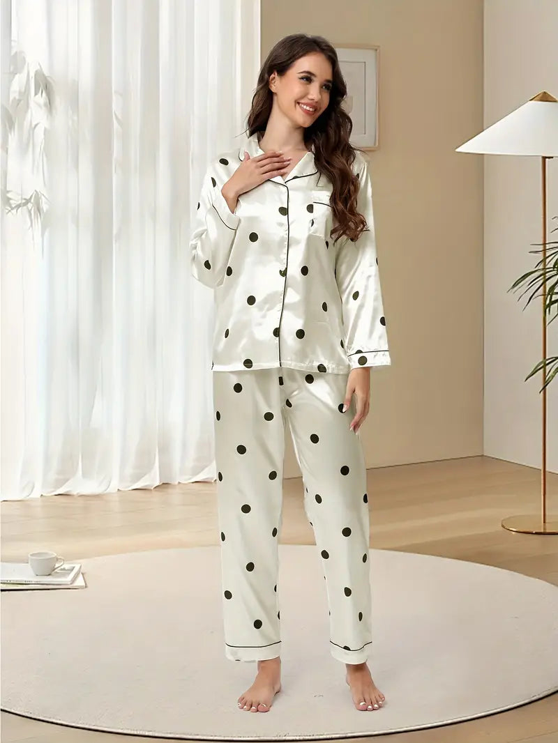 Delicate Dot Print Satin Lounge Set/sleep set Marquisa Store