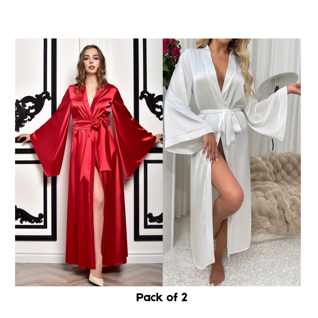 Pack 2 Elegant Solid kimono Long Sleeve House Robe Marquisa