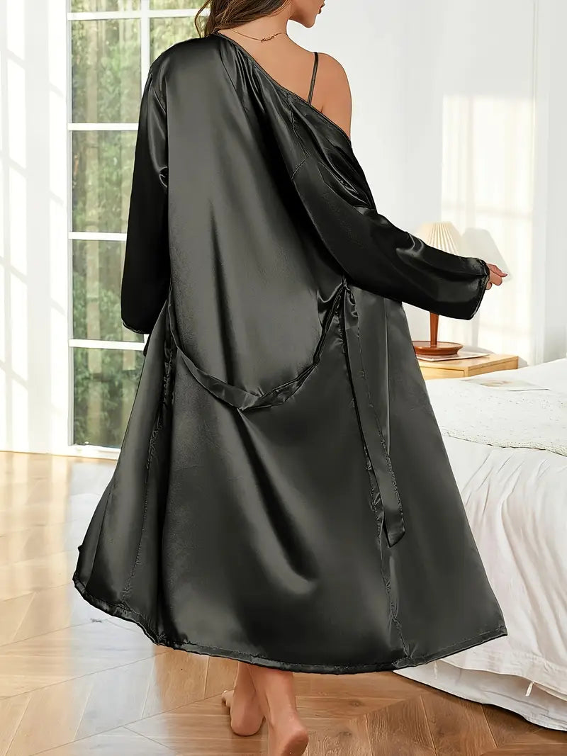 Elegant Night Gown Set, Chemise & Long Sleeve House Robe