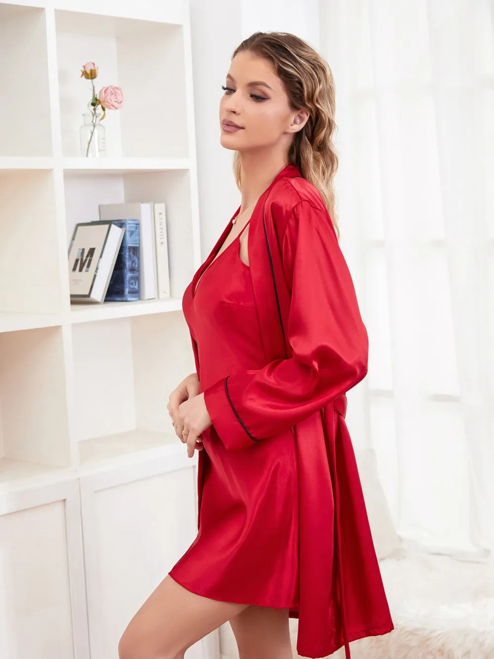 White color Short Sleeve Belted Robe