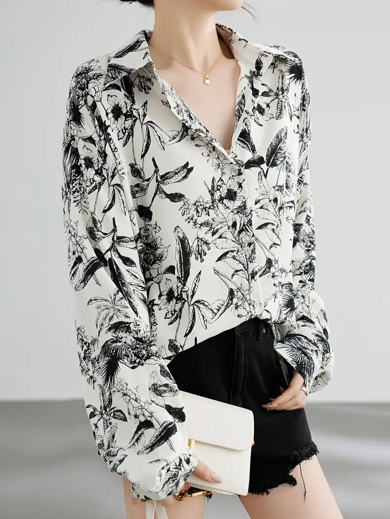 Retro Printed Chiffon Shirt For Women
