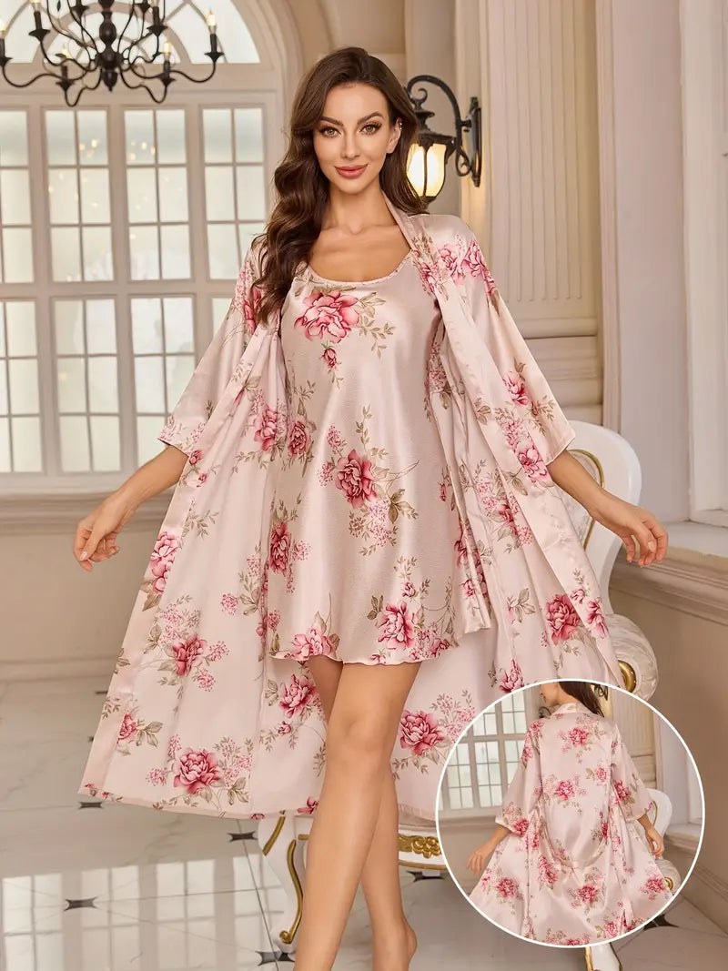 Women's Elegant Floral Long robe with one piece Marquisa
