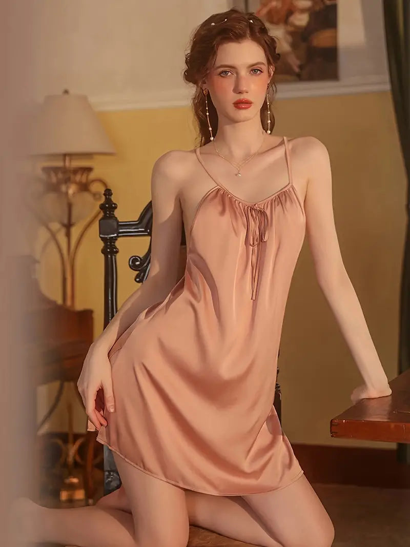 Tie Front Round Neck Criss Cross Backless Slip Dress Marquisa