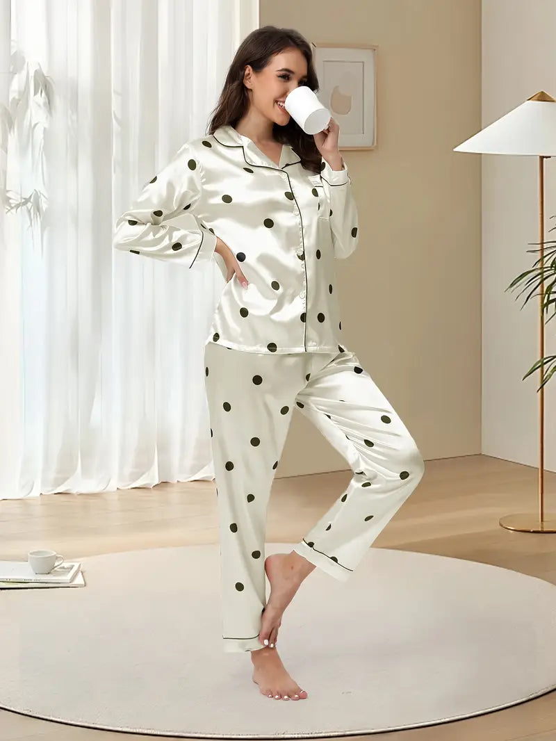 Delicate Dot Print Satin Lounge Set/sleep set Marquisa Store