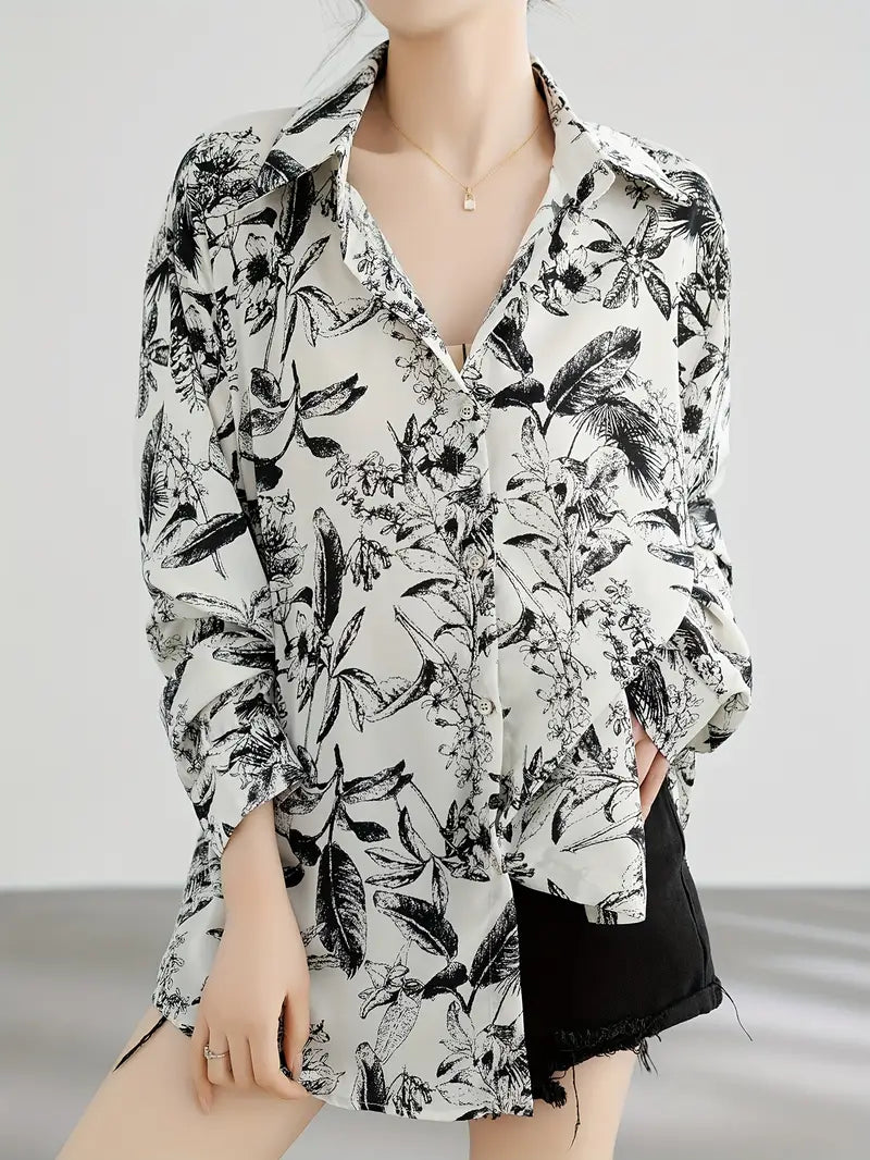Retro Printed Chiffon Shirt For Women