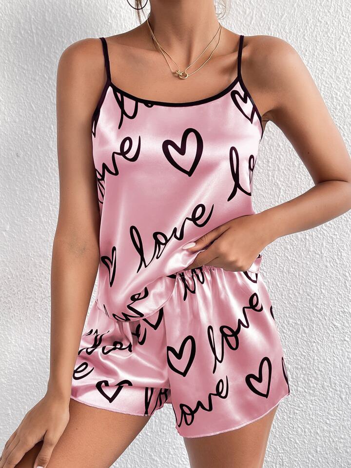 Love Heart Satin Pajama Set / Sleep dress