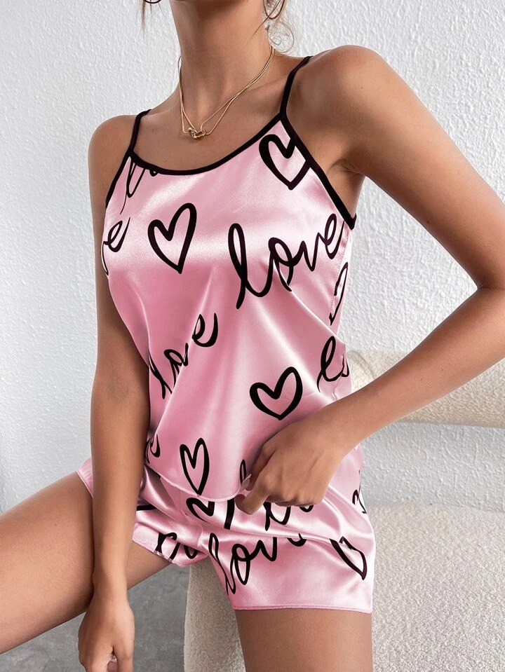 Love Heart Satin Pajama Set / Sleep dress
