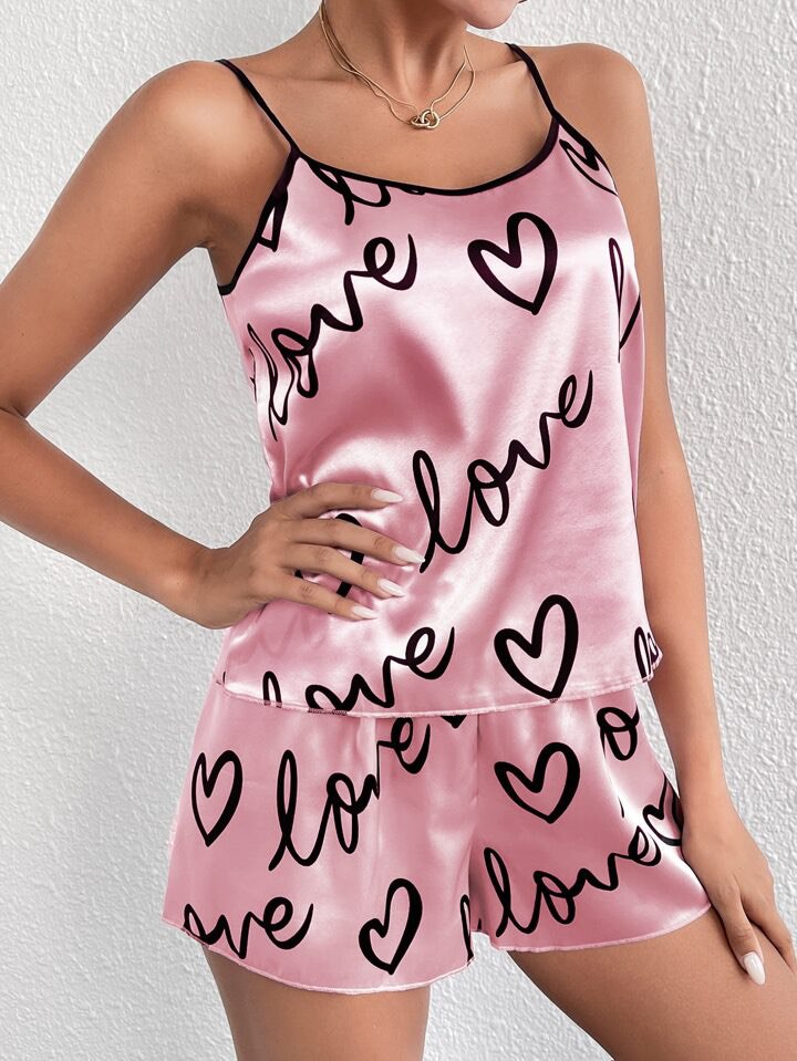 Love Heart Satin Pajama Set / Sleep dress