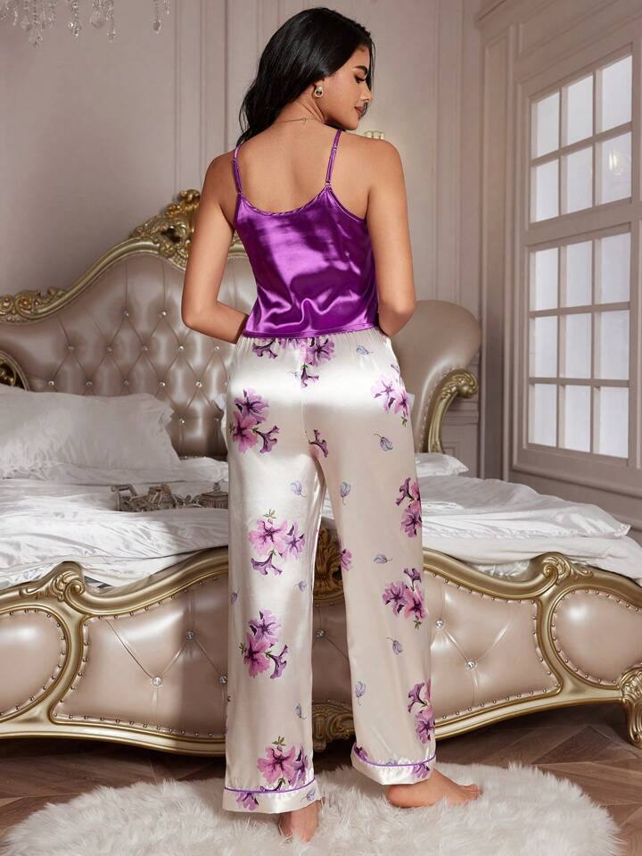 Women's Floral Print Satin Elegant Pajama Set Marquisa