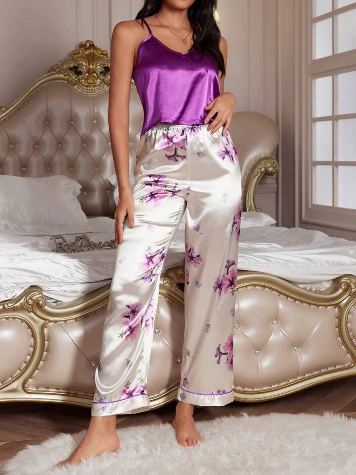 Women's Floral Print Satin Elegant Pajama Set Marquisa
