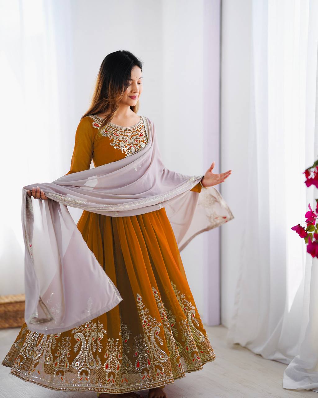 Heavy Designer Party Wear Look Gown-Dupatta in Heavy Thread Embroidery Work Marquisa