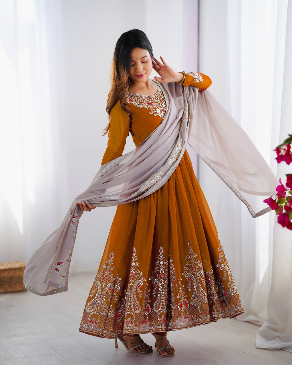 Heavy Designer Party Wear Look Gown-Dupatta in Heavy Thread Embroidery Work Marquisa