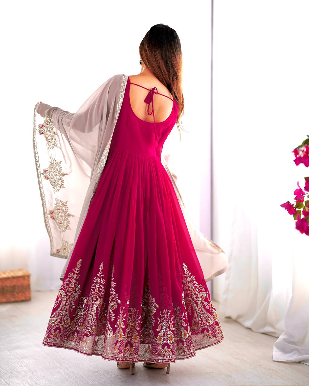 Heavy Designer Party Wear Look Gown-Dupatta in Heavy Thread Embroidery Work Marquisa