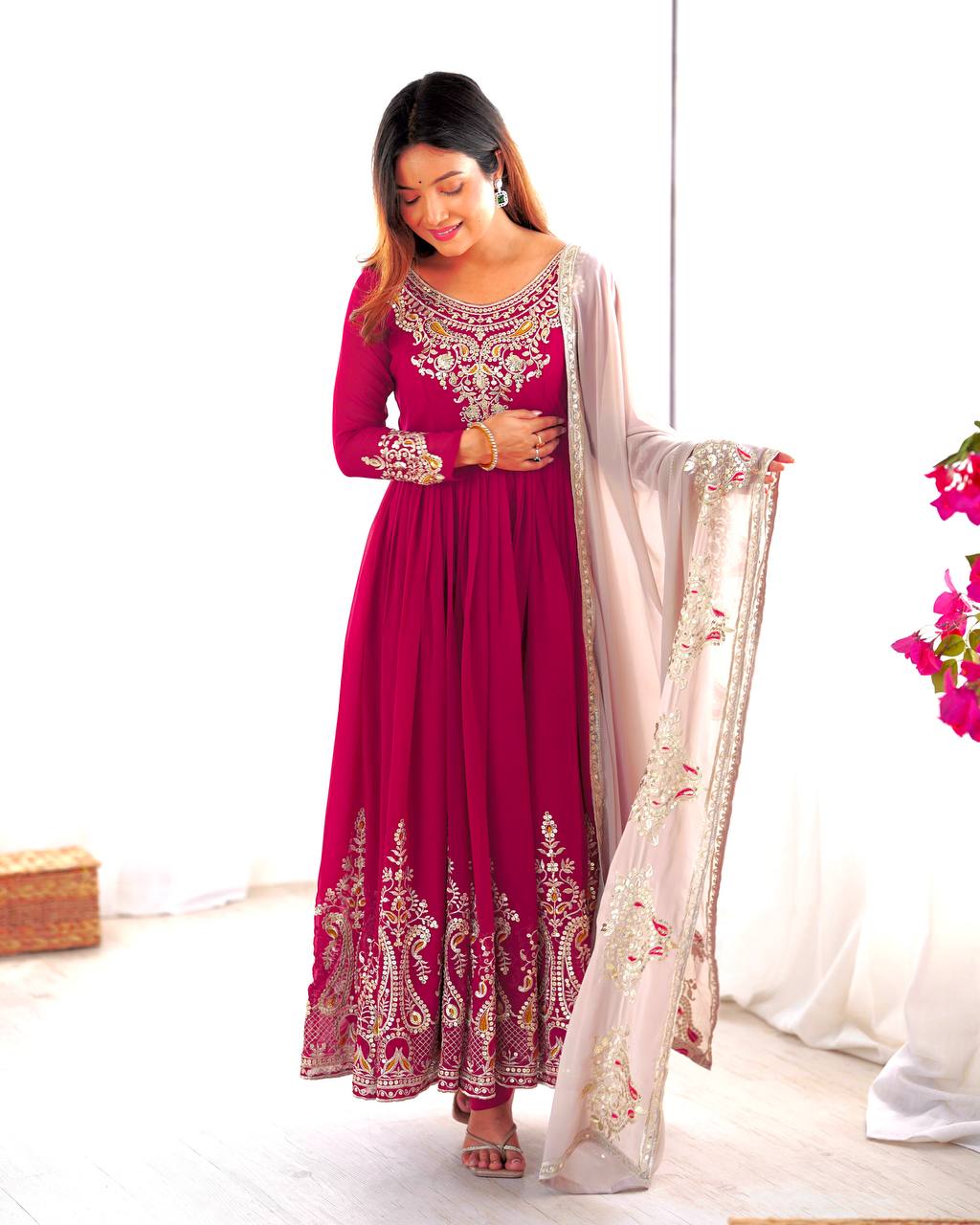 Heavy Designer Party Wear Look Gown-Dupatta in Heavy Thread Embroidery Work Marquisa