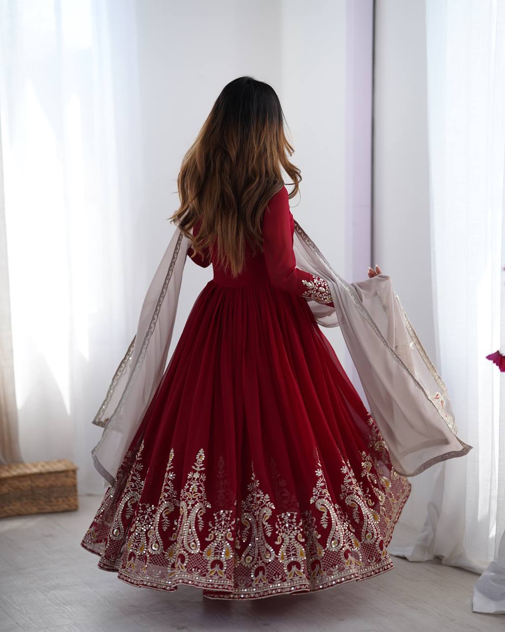 Heavy Designer Party Wear Look Gown-Dupatta in Heavy Thread Embroidery Work Marquisa