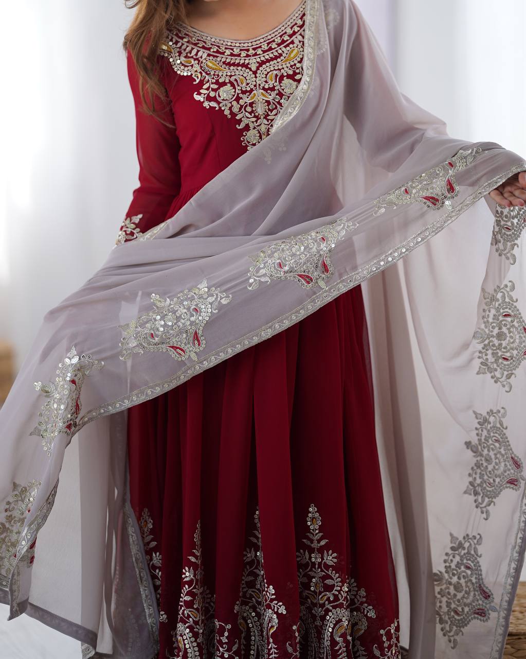 Heavy Designer Party Wear Look Gown-Dupatta in Heavy Thread Embroidery Work Marquisa