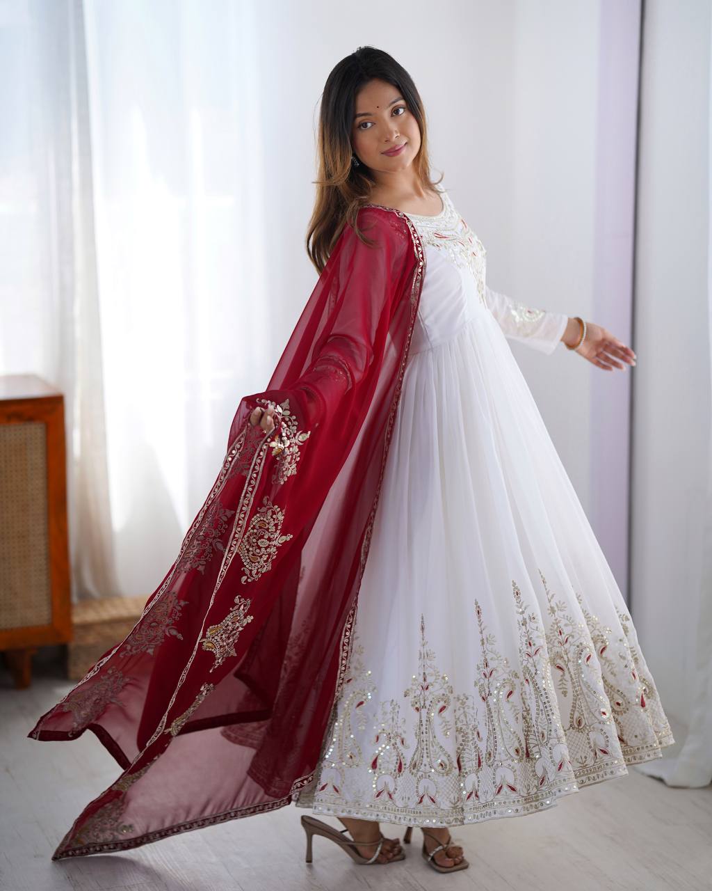 Heavy Designer Party Wear Look Gown-Dupatta in Heavy Thread Embroidery Work Marquisa