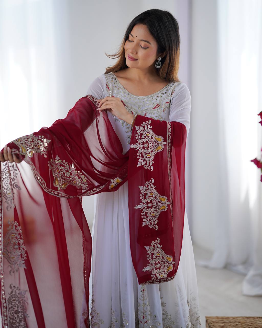 Heavy Designer Party Wear Look Gown-Dupatta in Heavy Thread Embroidery Work Marquisa