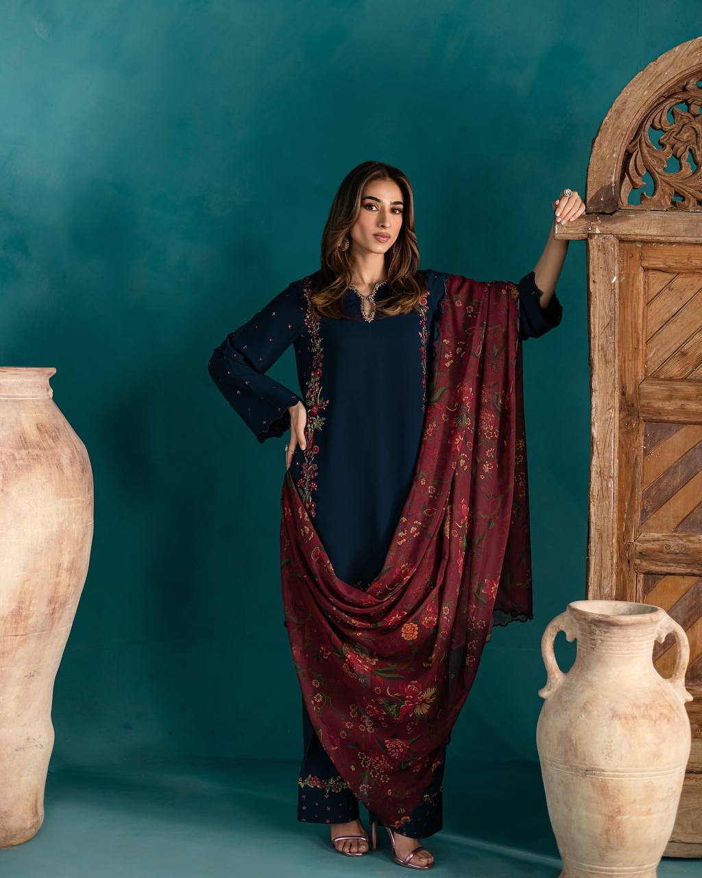 Natural Crep Silk Top-Bottom And Dupatta Set Mahathya